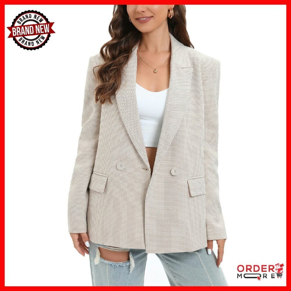 Oversized Double-Breasted Blazer with Pockets, Work Office Casual
